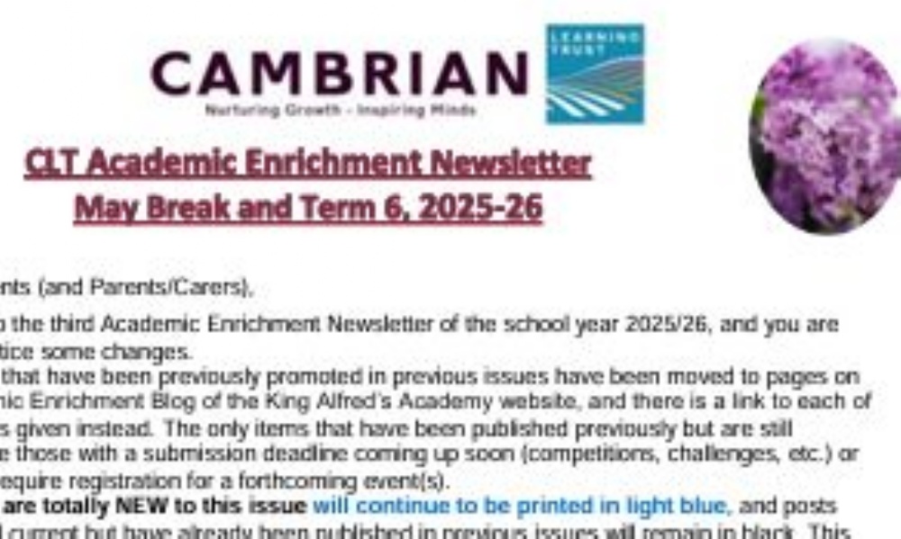 King Alfred's Academy - CLT Academic Enrichment Newsletter for May and ...